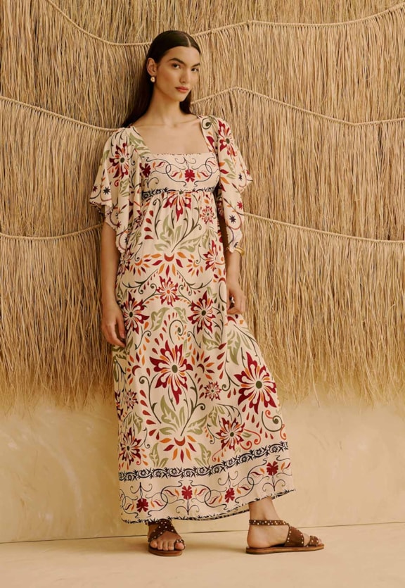 Vestido Midi Estampado Flor de Mashua Vista Frontal