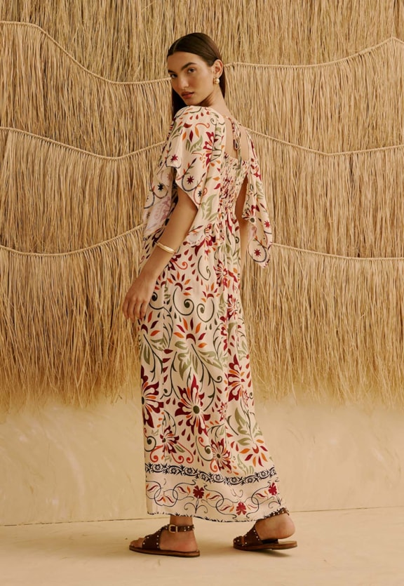 Vestido Midi Estampado Flor de Mashua Vista Traseira