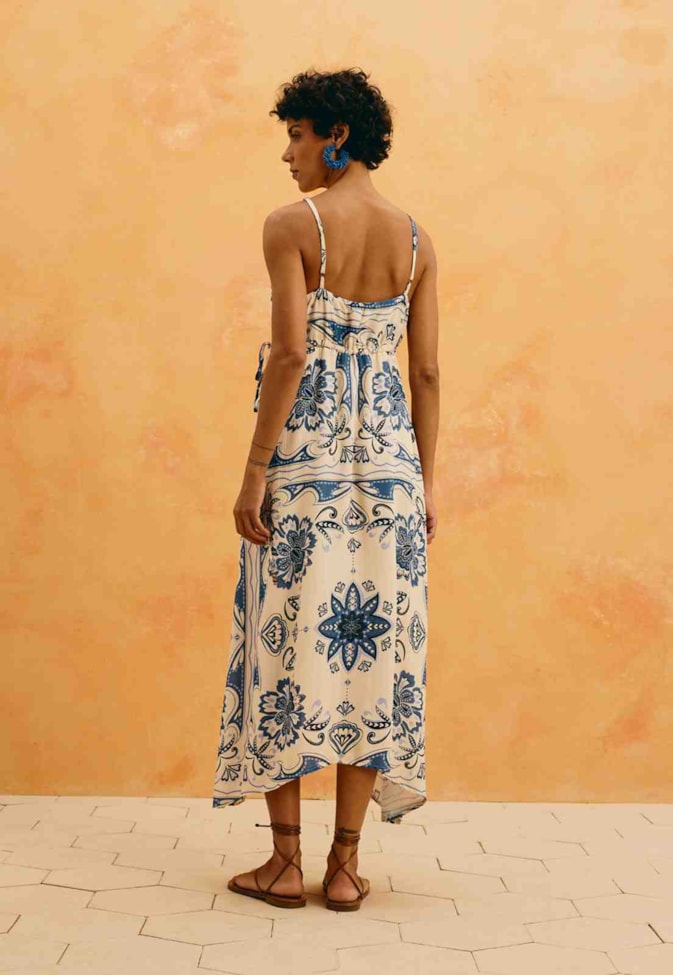 Vestido Midi Estampado Jasmin Azul