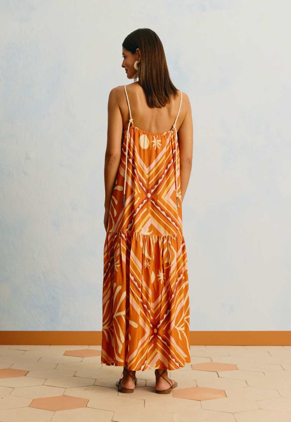 Vestido Midi Estampado Lenço Folhagem