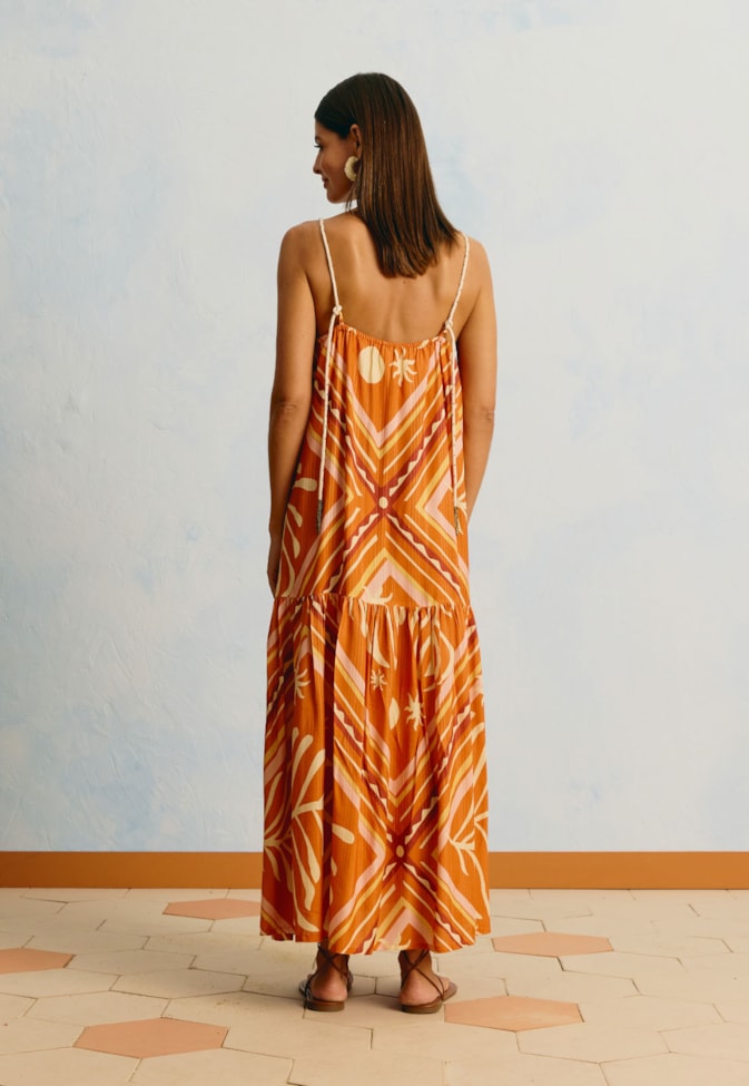 Vestido Midi Estampado Lenço Folhagem