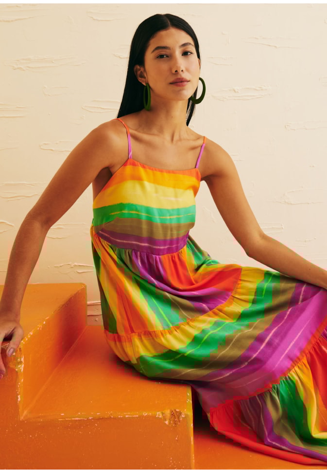 Vestido Midi Estampado Listrado Estampado Vinicunca