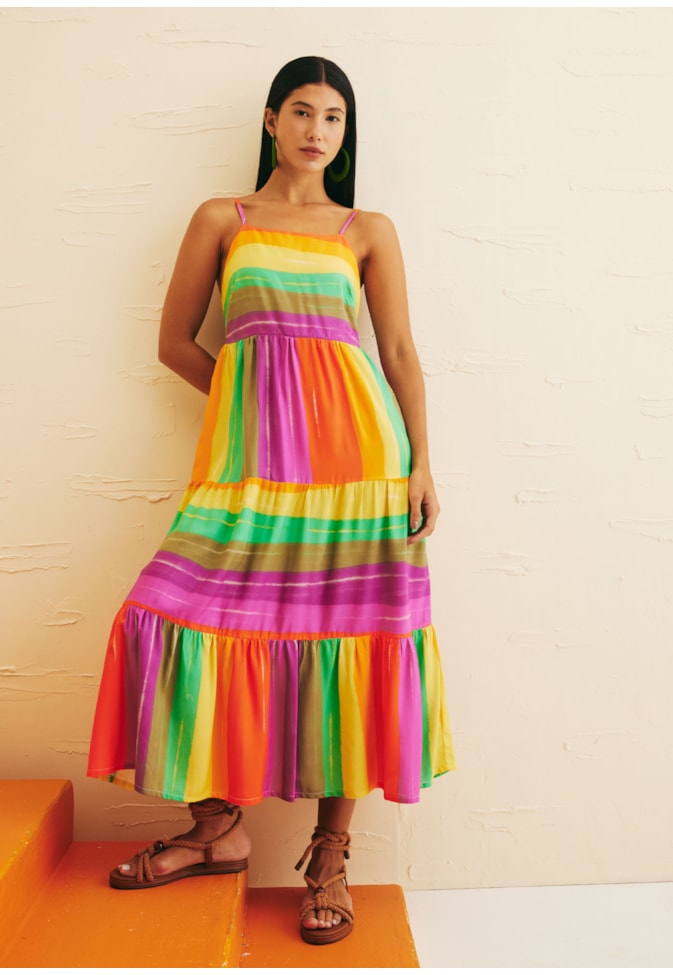 Vestido Midi Estampado Listrado Estampado Vinicunca