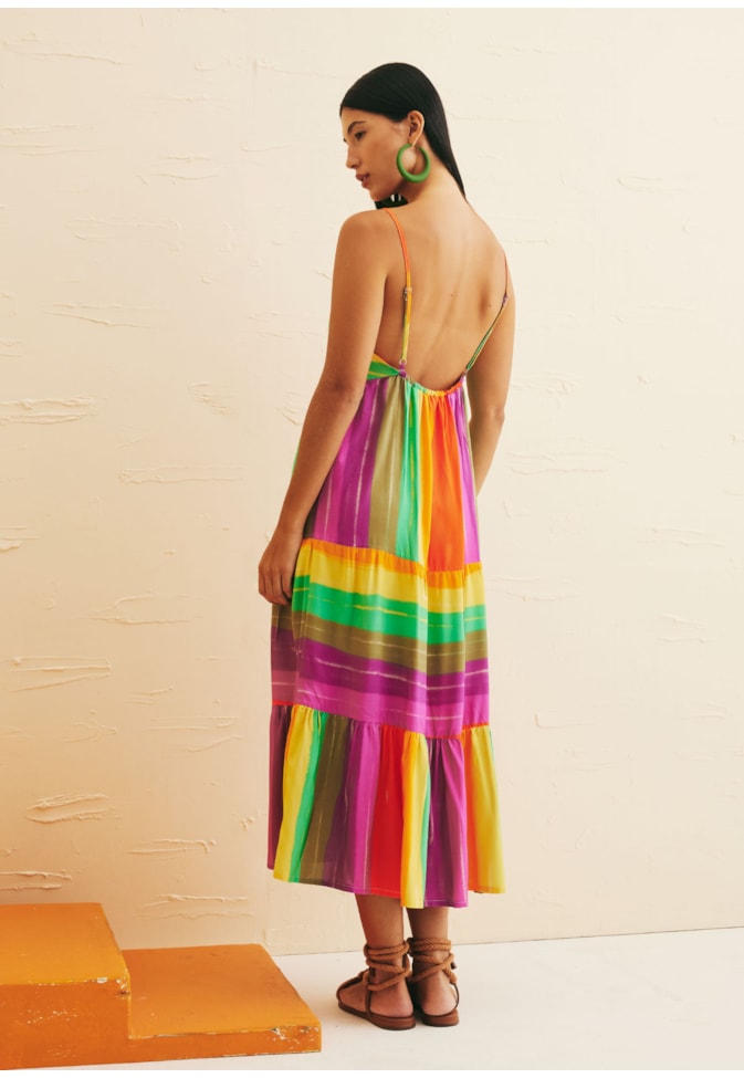 Vestido Midi Estampado Listrado Estampado Vinicunca