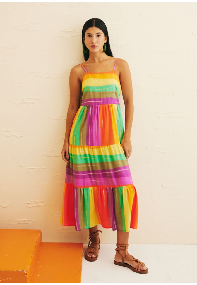 Vestido Midi Estampado Listrado Estampado Vinicunca