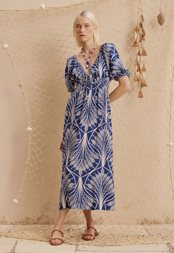Vestido Midi Estampado Miriti Vista Frontal