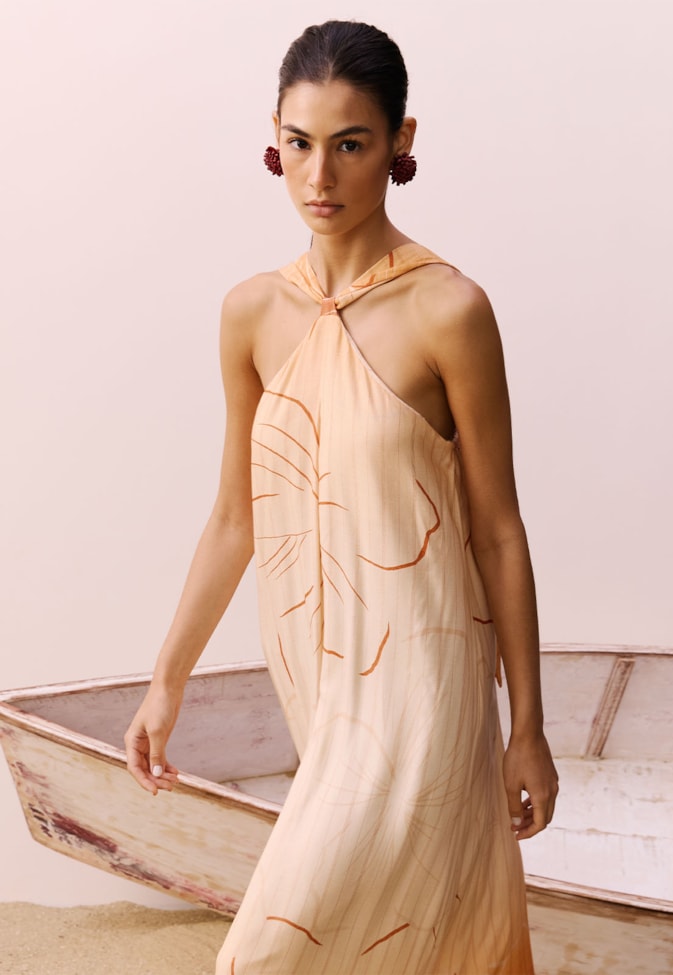 Vestido Midi Estampado Pérola do Tapajós