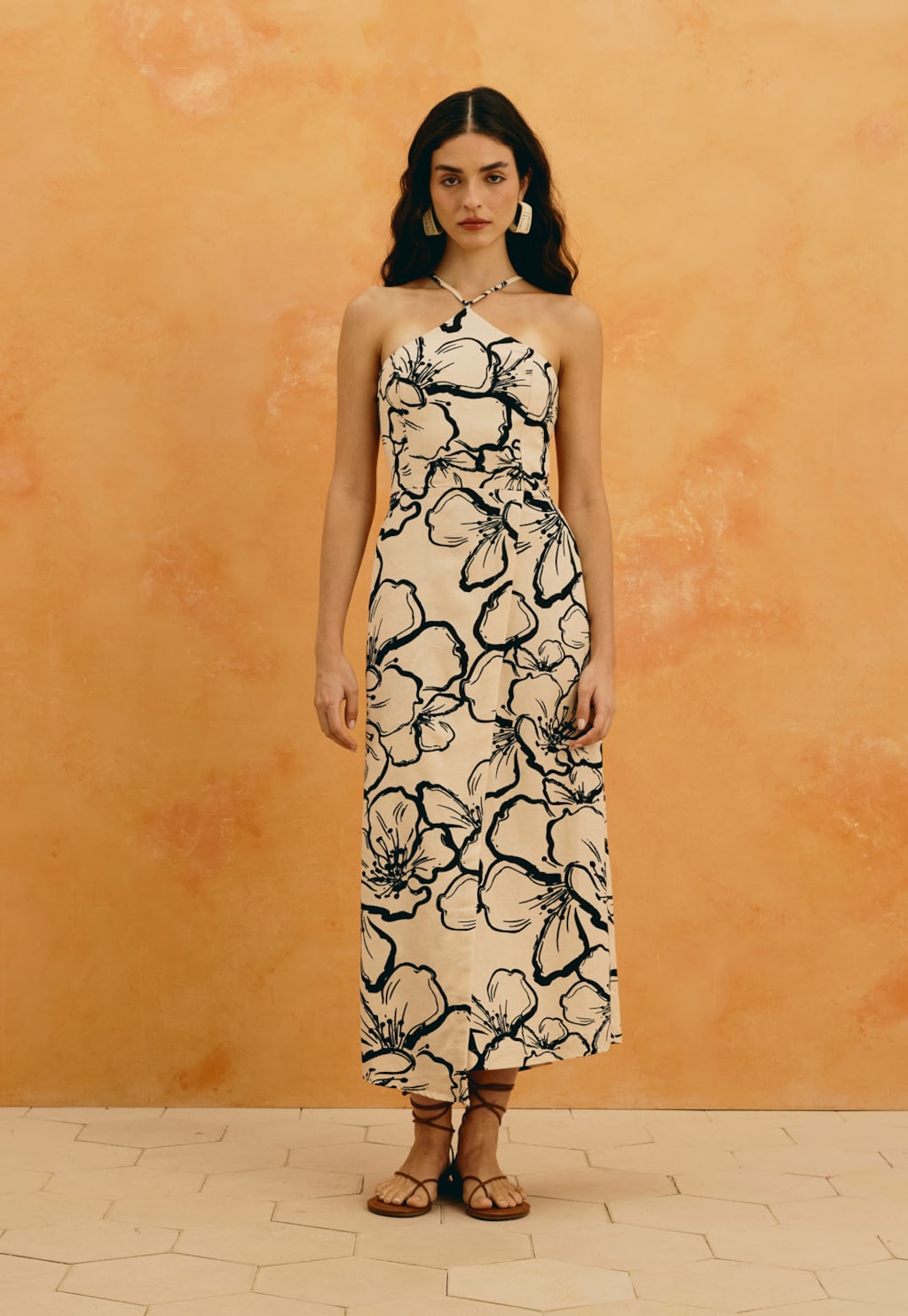 Vestido Midi Estampado Rosa Del Caribe