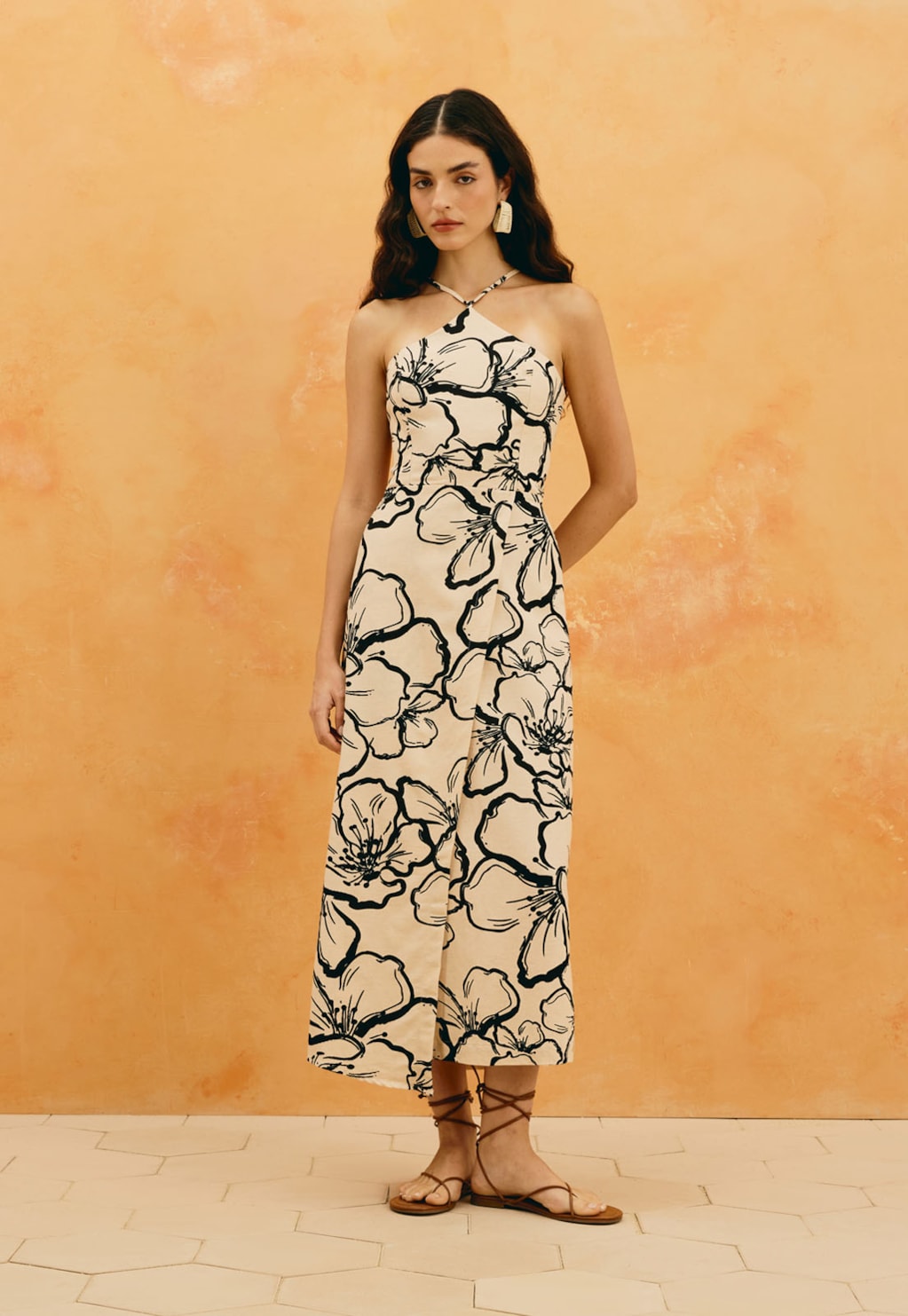 Vestido Midi Estampado Rosa Del Caribe