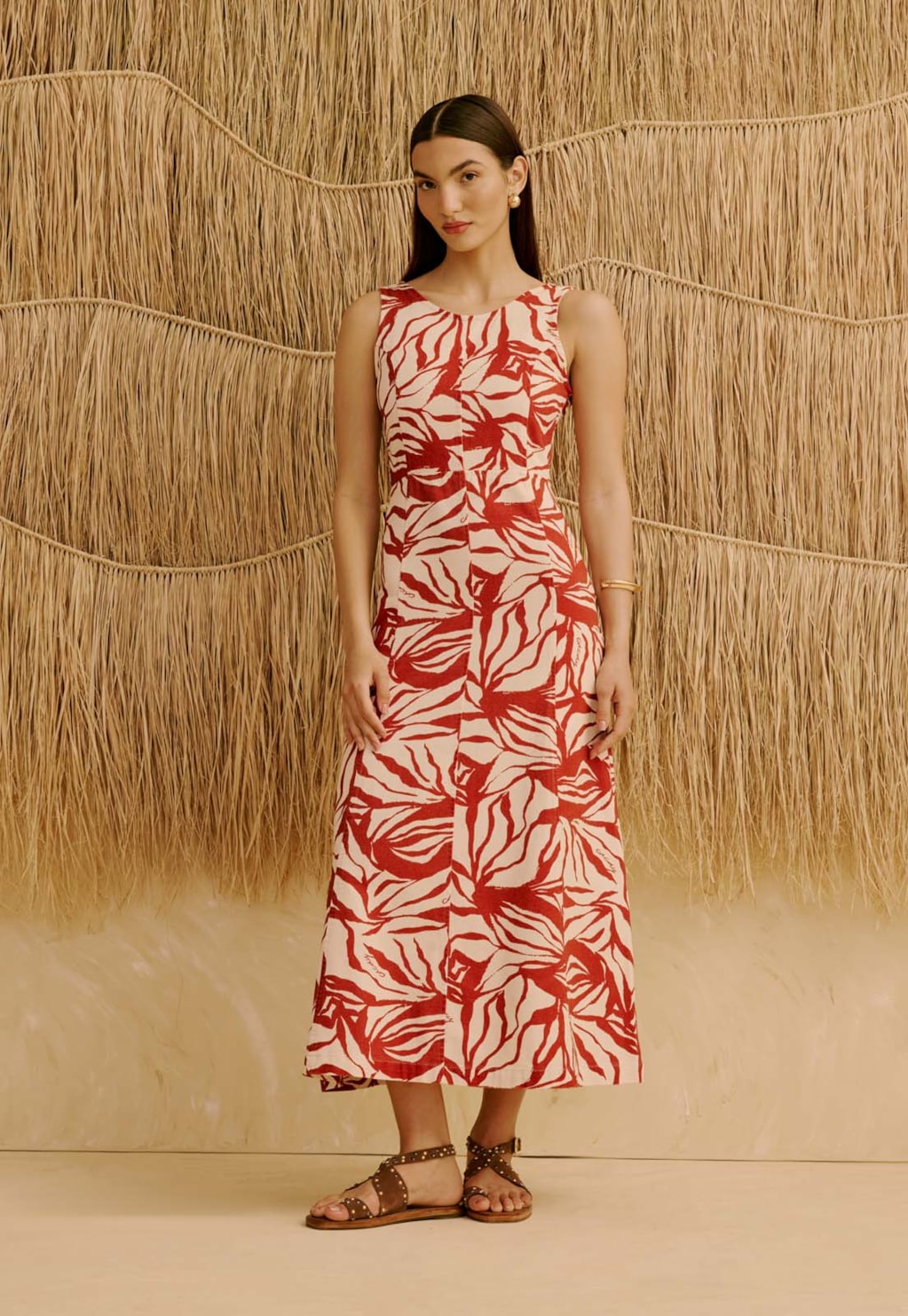 Vestido Midi Estampado Sarja Cacau Zebra