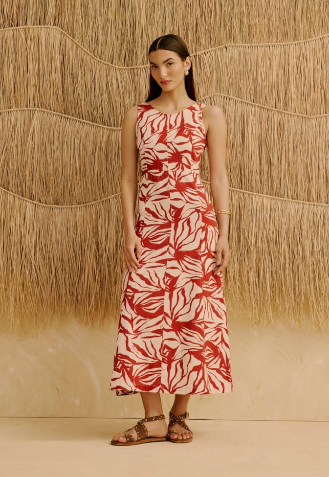 Vestido Midi Estampado Sarja Cacau Zebra