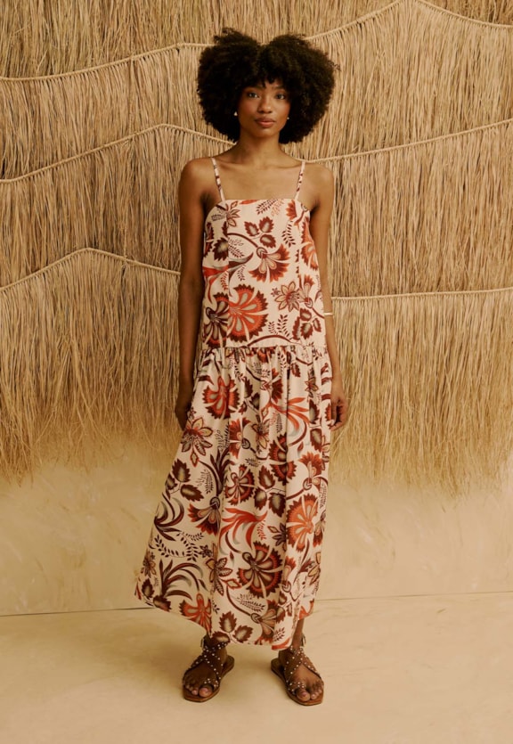 Vestido Midi Estampado Tika Vista Frontal