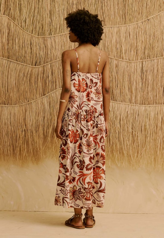 Vestido Midi Estampado Tika Vista Traseira
