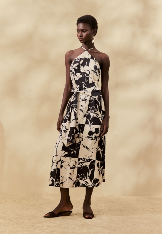 Vestido Midi Faixa Estampado Yareta