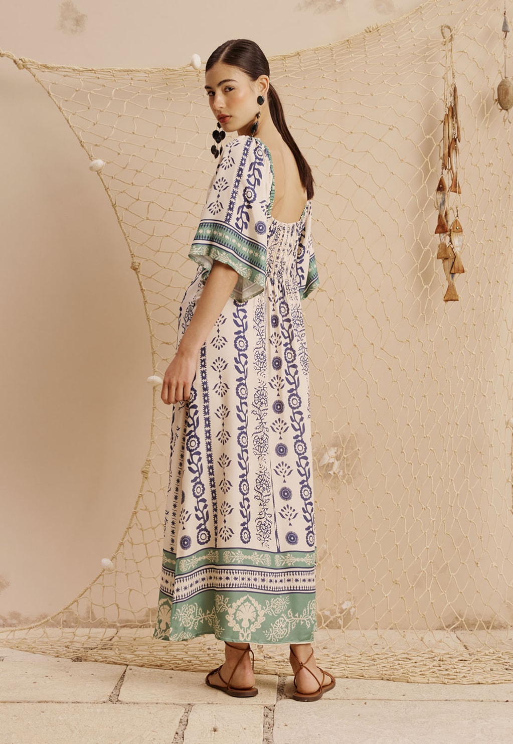 Vestido Midi Fenda Lateral Estampado Vinca