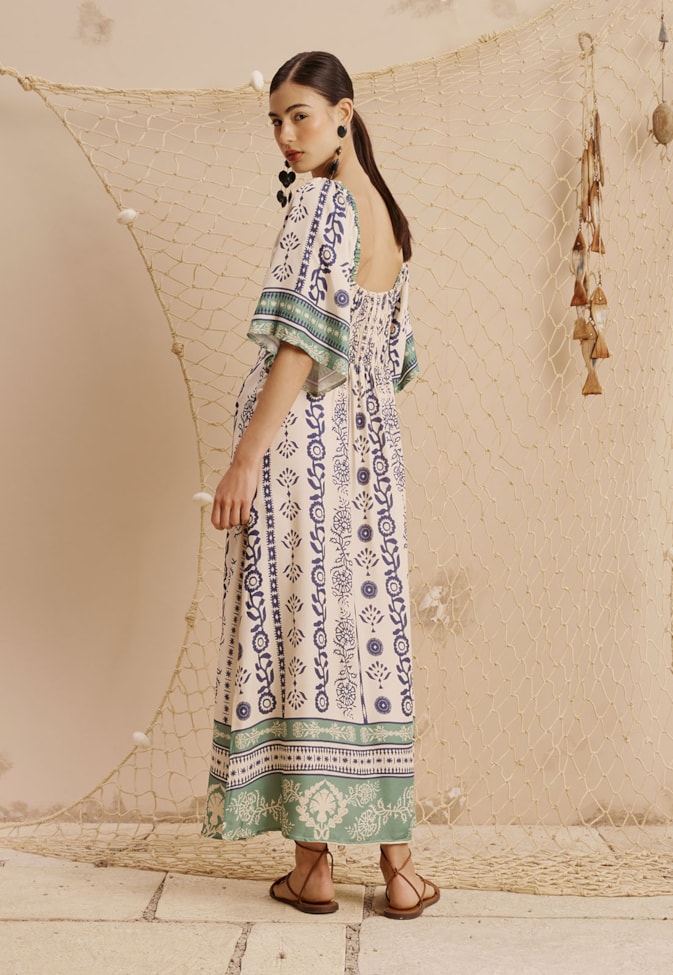 Vestido Midi Fenda Lateral Estampado Vinca