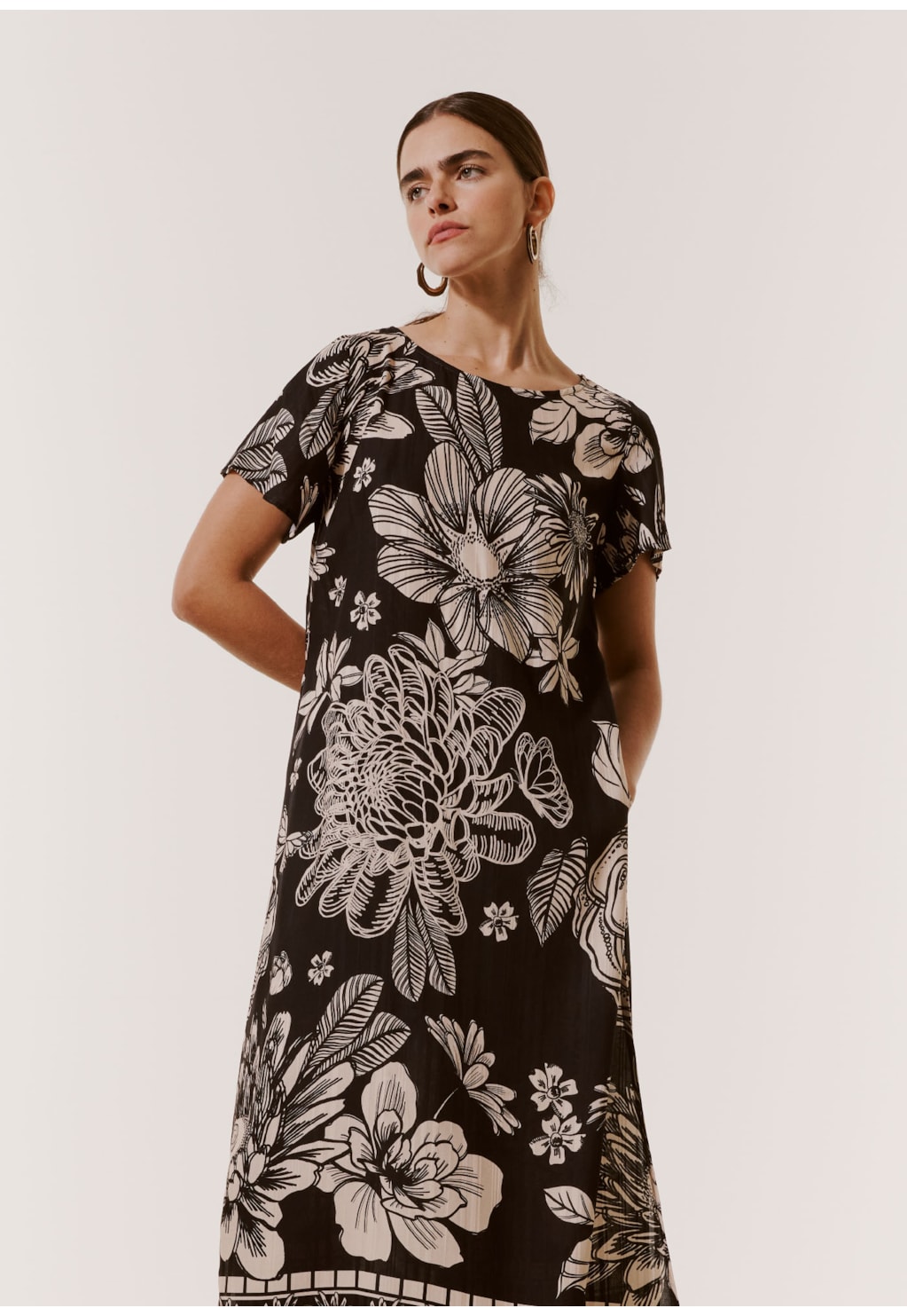 Vestido Midi Fendas Estampado Pradaria