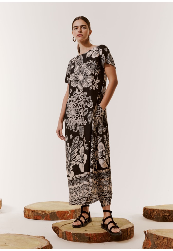 Vestido Midi Fendas Estampado Pradaria