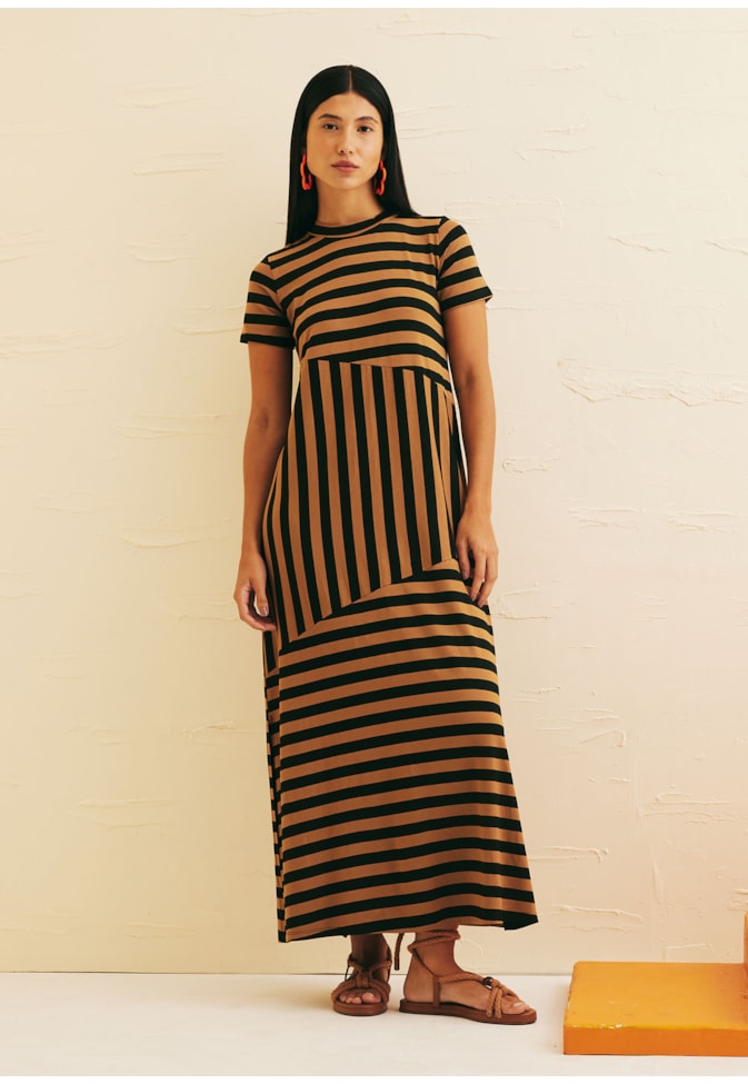 Vestido Midi Jogo de Listras Golinha