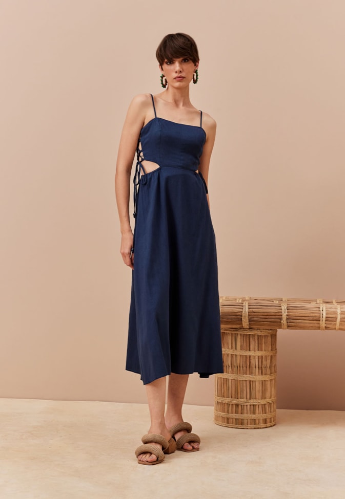 Vestido Midi Lace Up Lateral