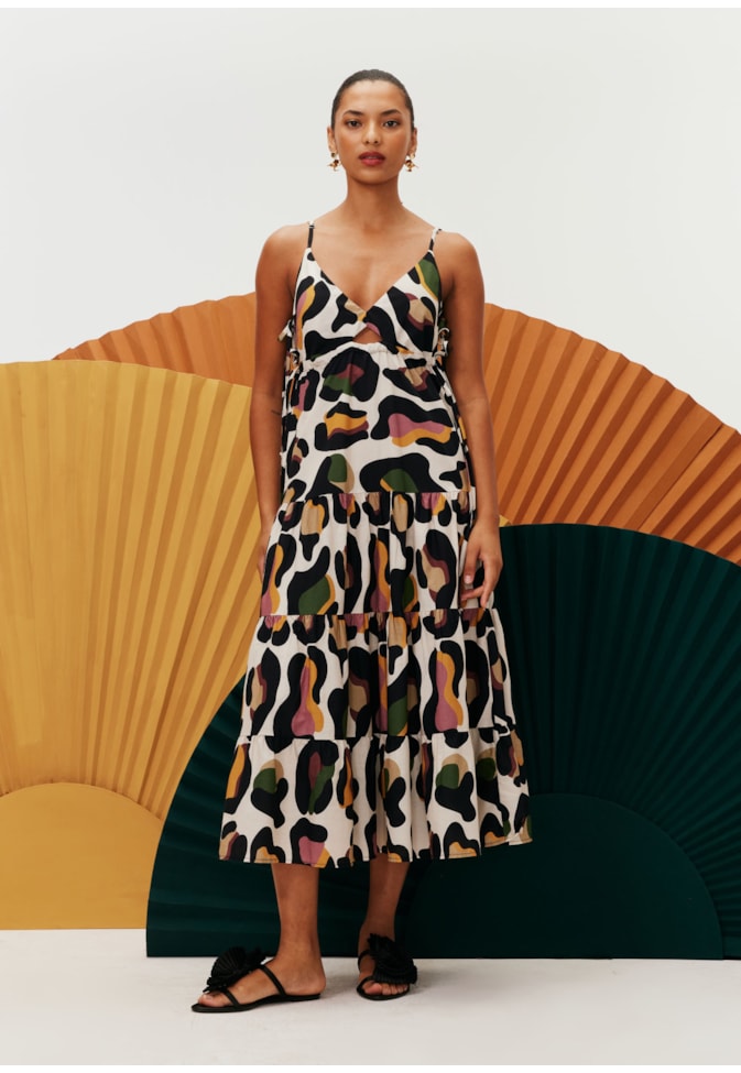 Vestido Midi Laços Estampado Kizumba