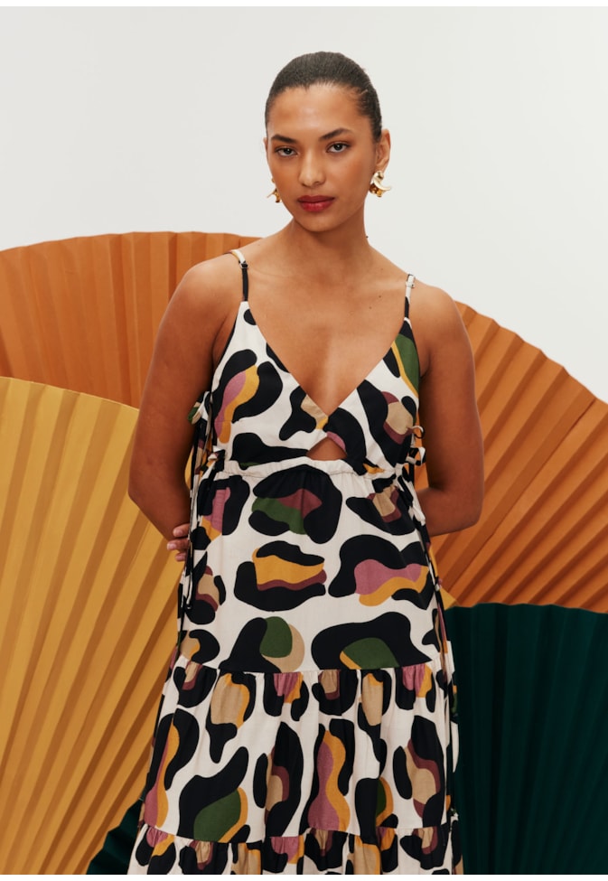 Vestido Midi Laços Estampado Kizumba