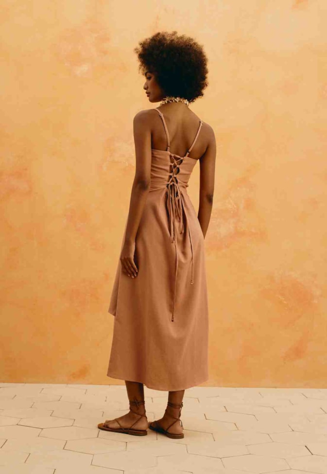 Vestido Midi Liso Amarração Transpasse 