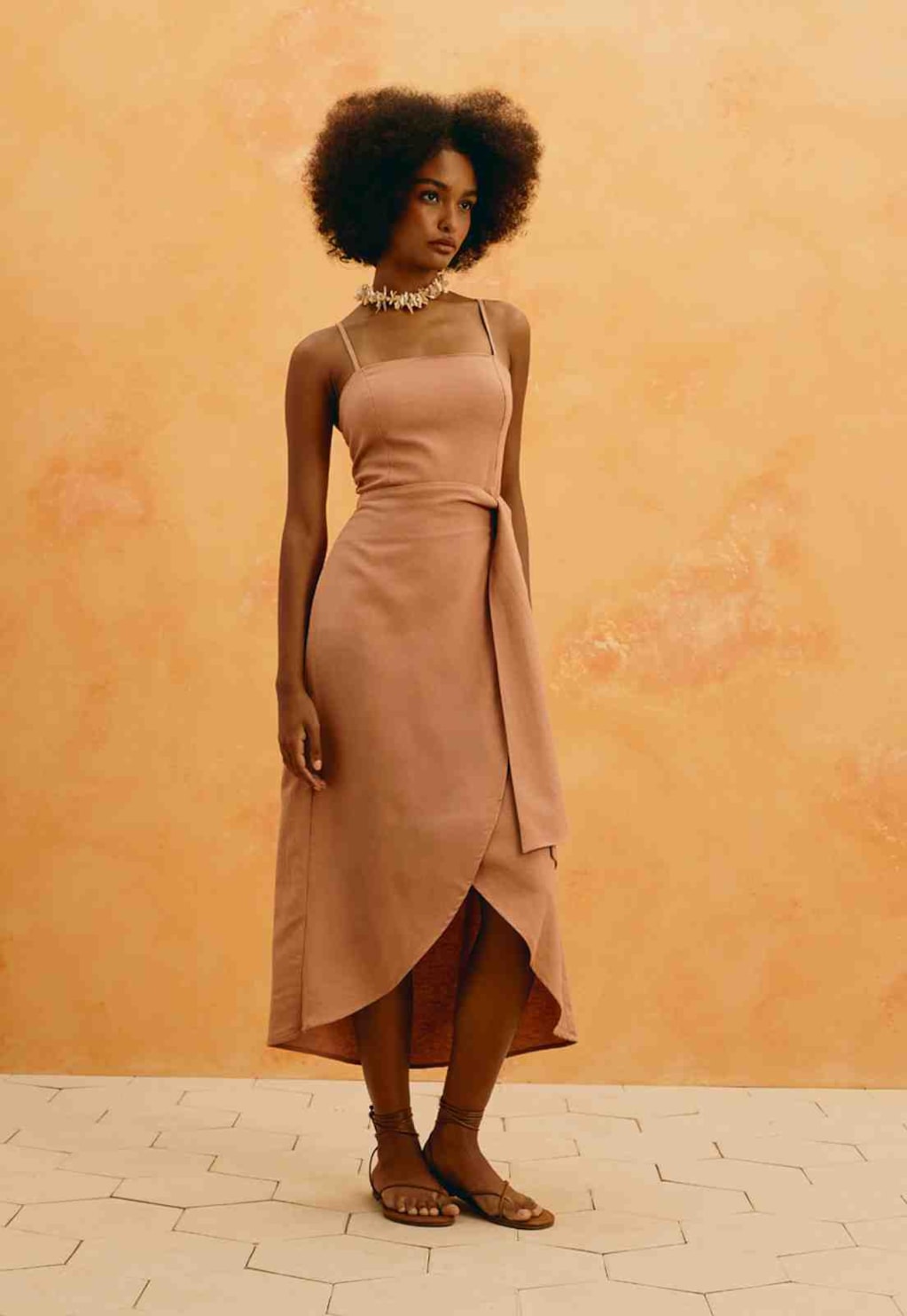 Vestido Midi Liso Amarração Transpasse 