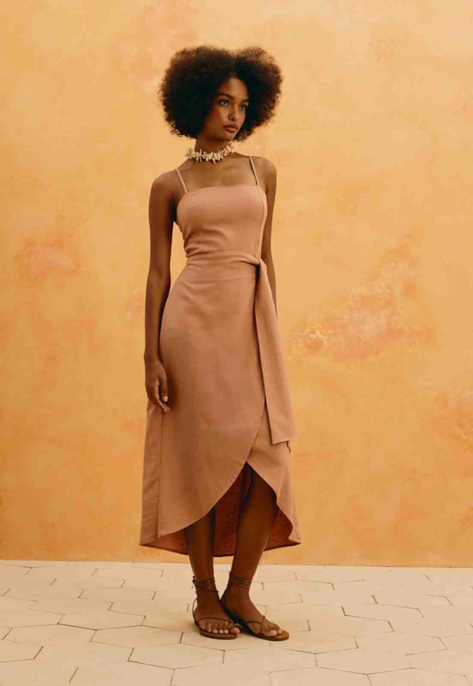 Vestido Midi Liso Amarração Transpasse 