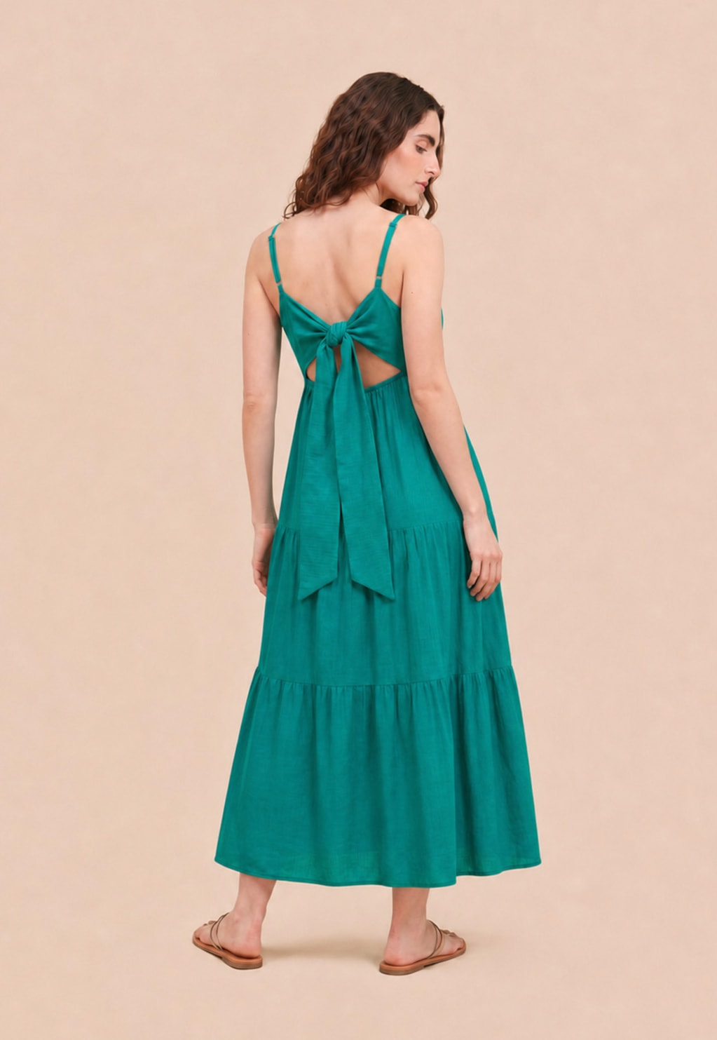 Vestido Midi Liso Babados Amarração