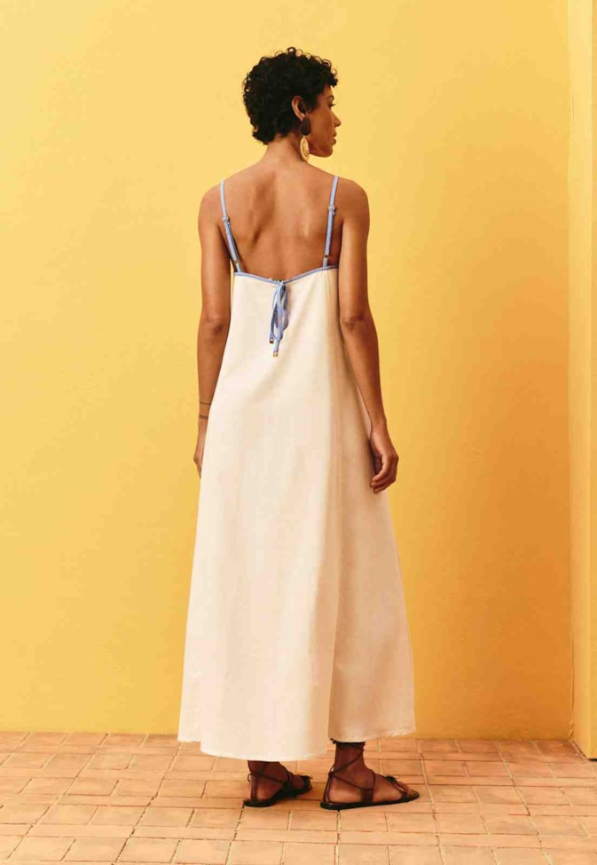 Vestido Midi Liso Bicolor