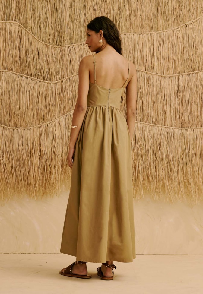 Vestido Midi Liso Bojo Marcado