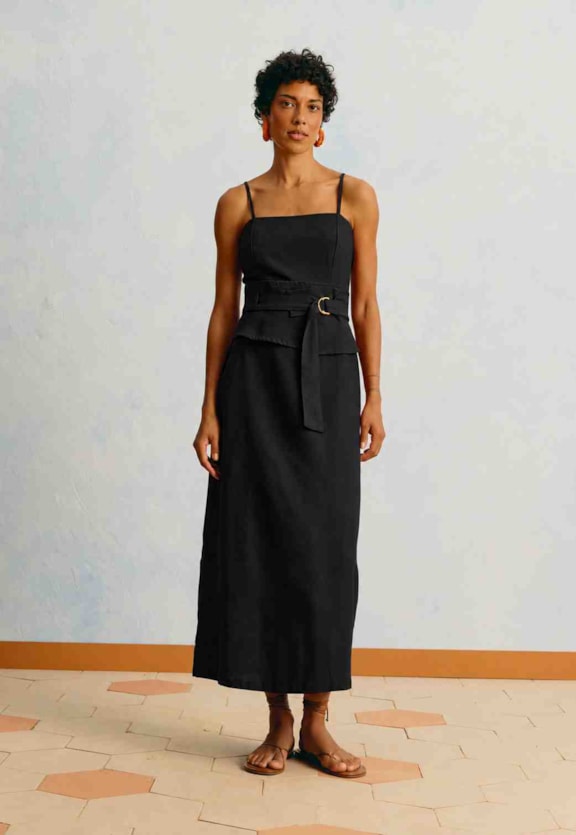 Vestido Midi Liso Cinto  Vista Frontal