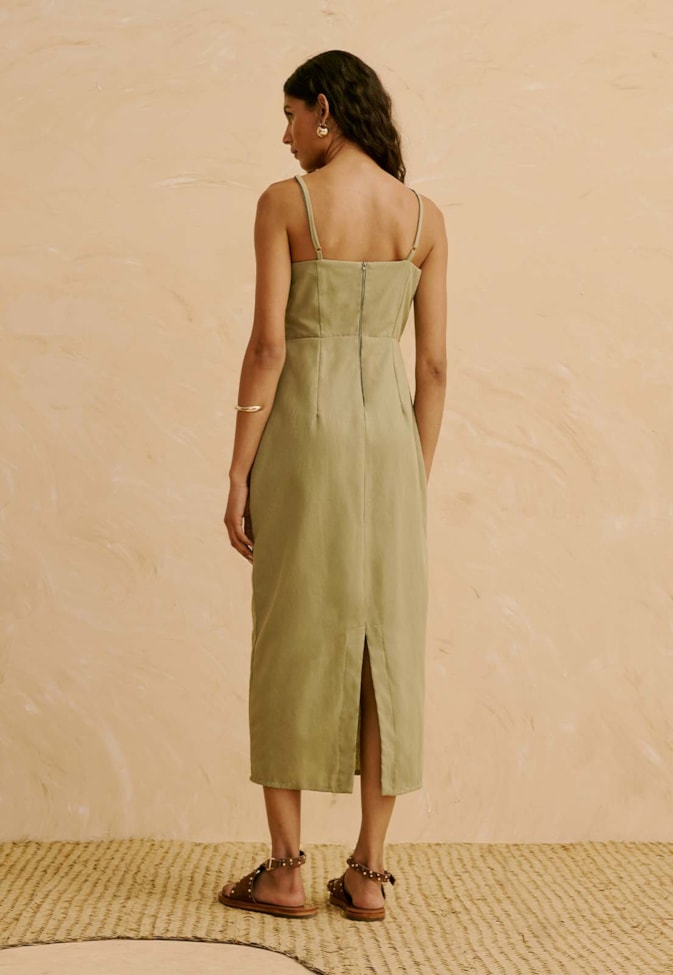 Vestido Midi Liso com Argola Orgânica na Alça