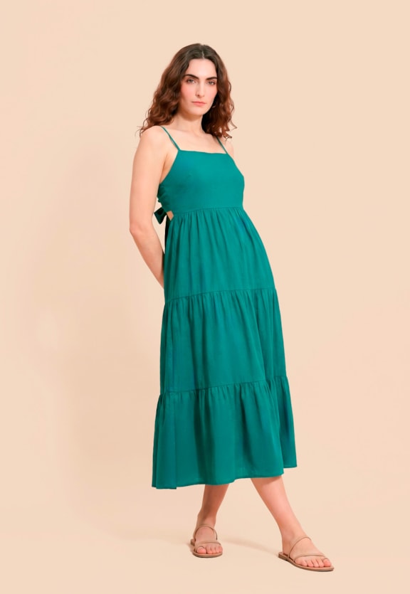 Vestido Midi Liso Com Babados Vista Frontal