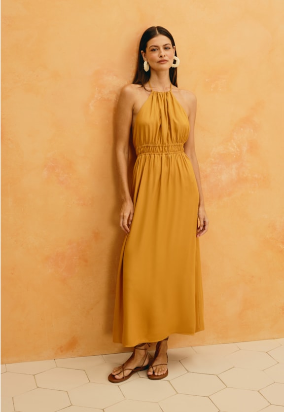 Vestido Midi Liso Frente Única Vista Frontal