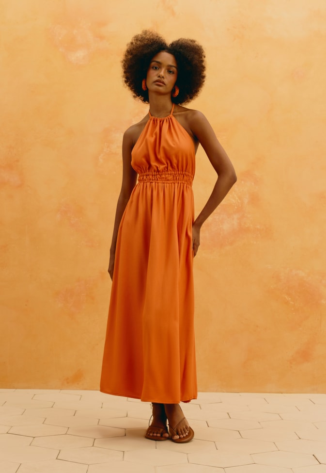 Vestido Midi Liso Frente Única