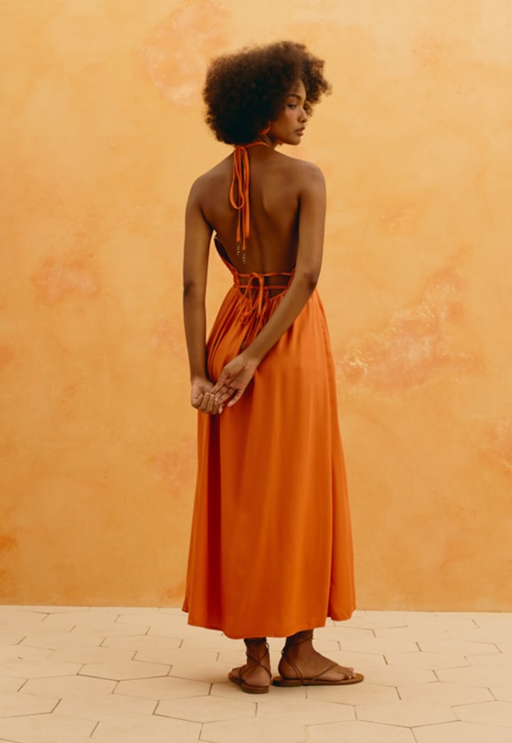 Vestido Midi Liso Frente Única Vista Traseira
