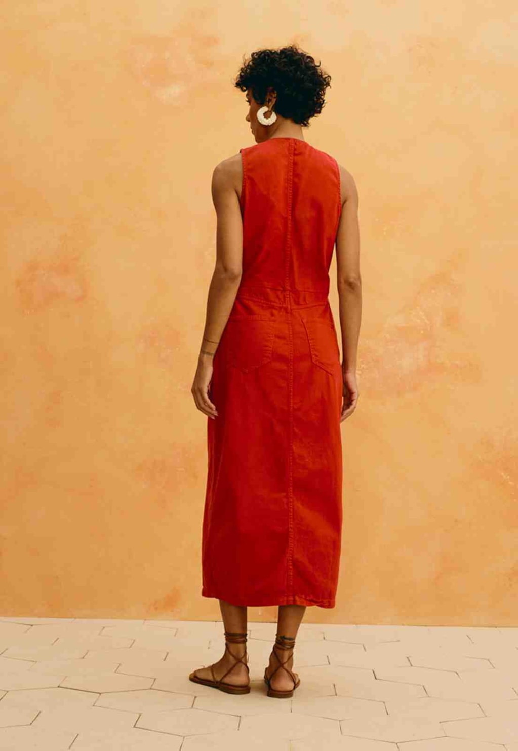 Vestido Midi Liso Sarja Bolsos 