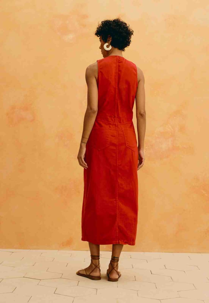 Vestido Midi Liso Sarja Bolsos 