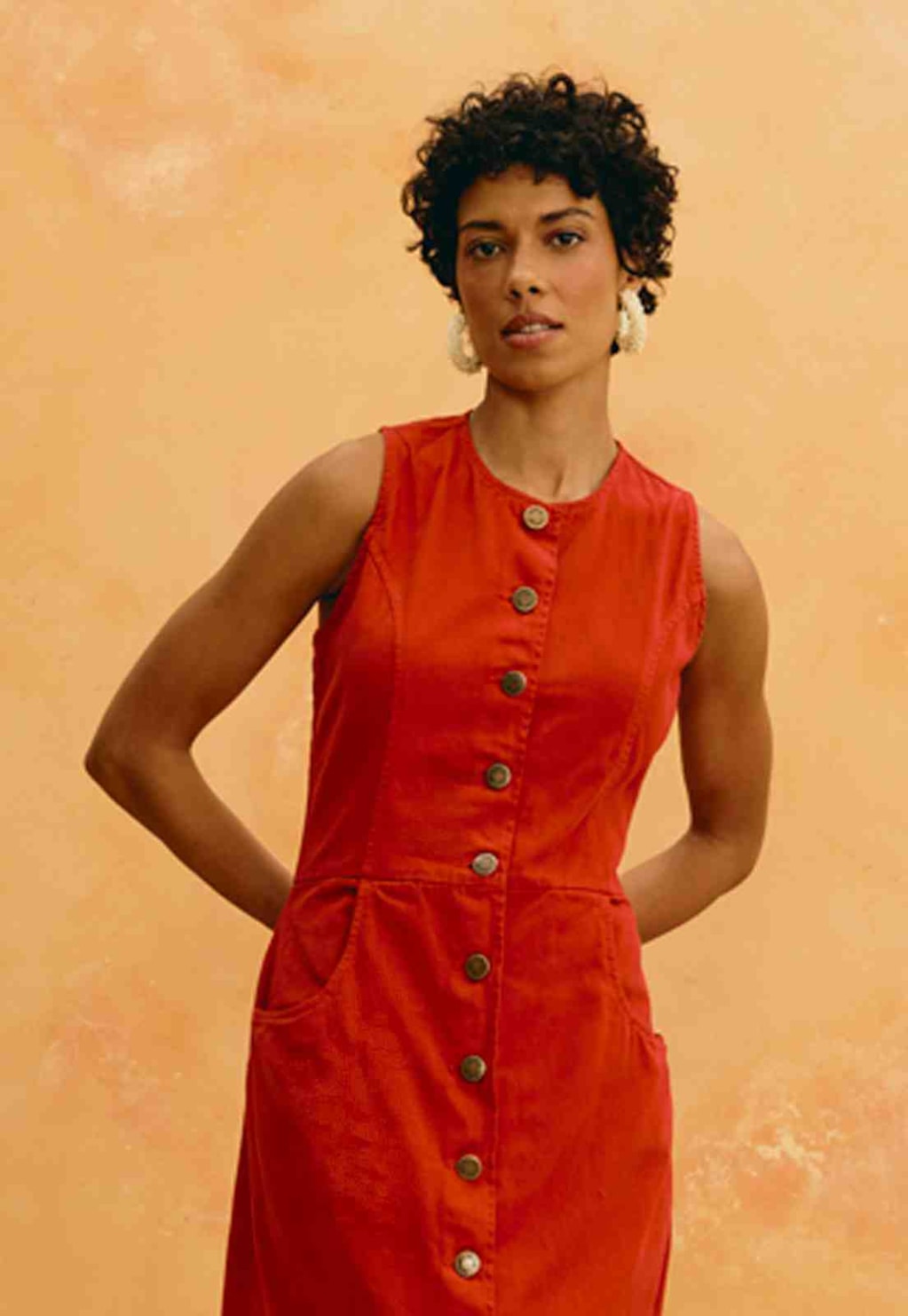 Vestido Midi Liso Sarja Bolsos 