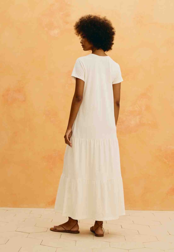 Vestido Midi Liso T-Shirt Camadas