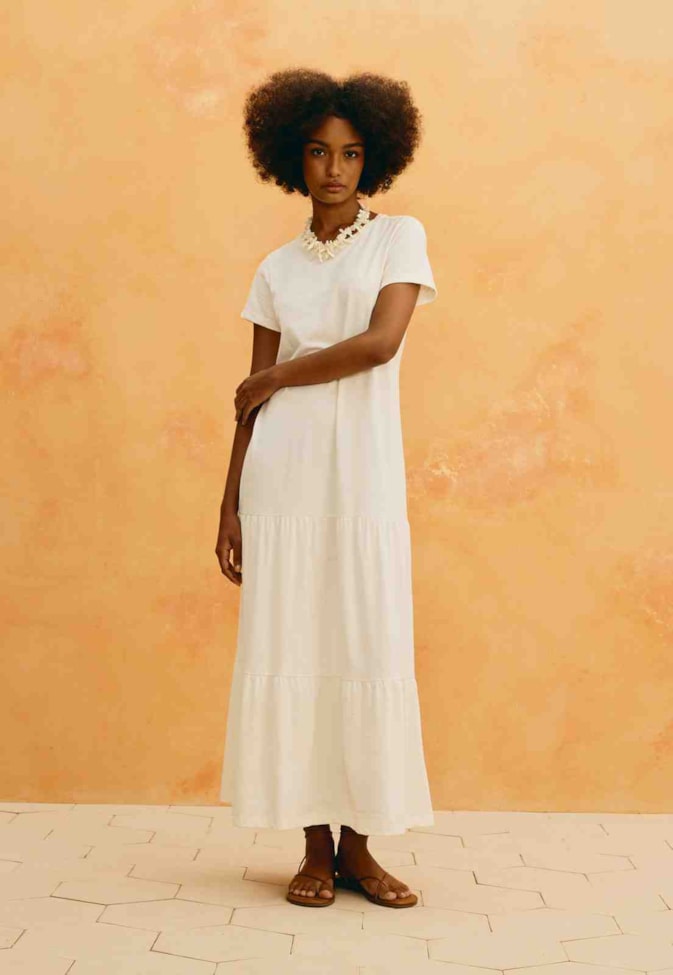 Vestido Midi Liso T-Shirt Camadas