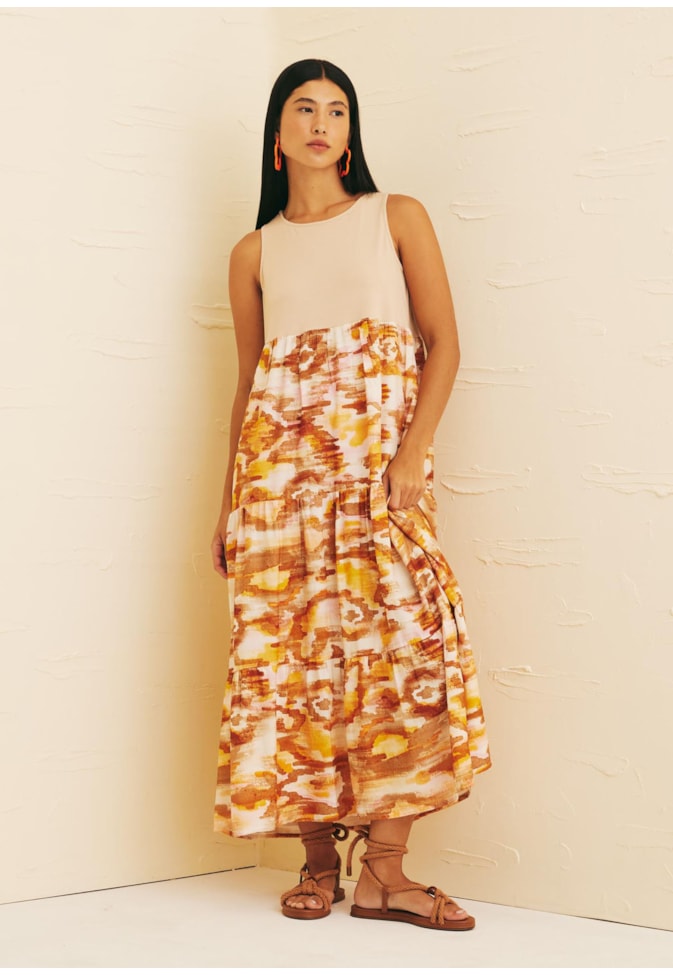Vestido Midi Malha Estampado Ica
