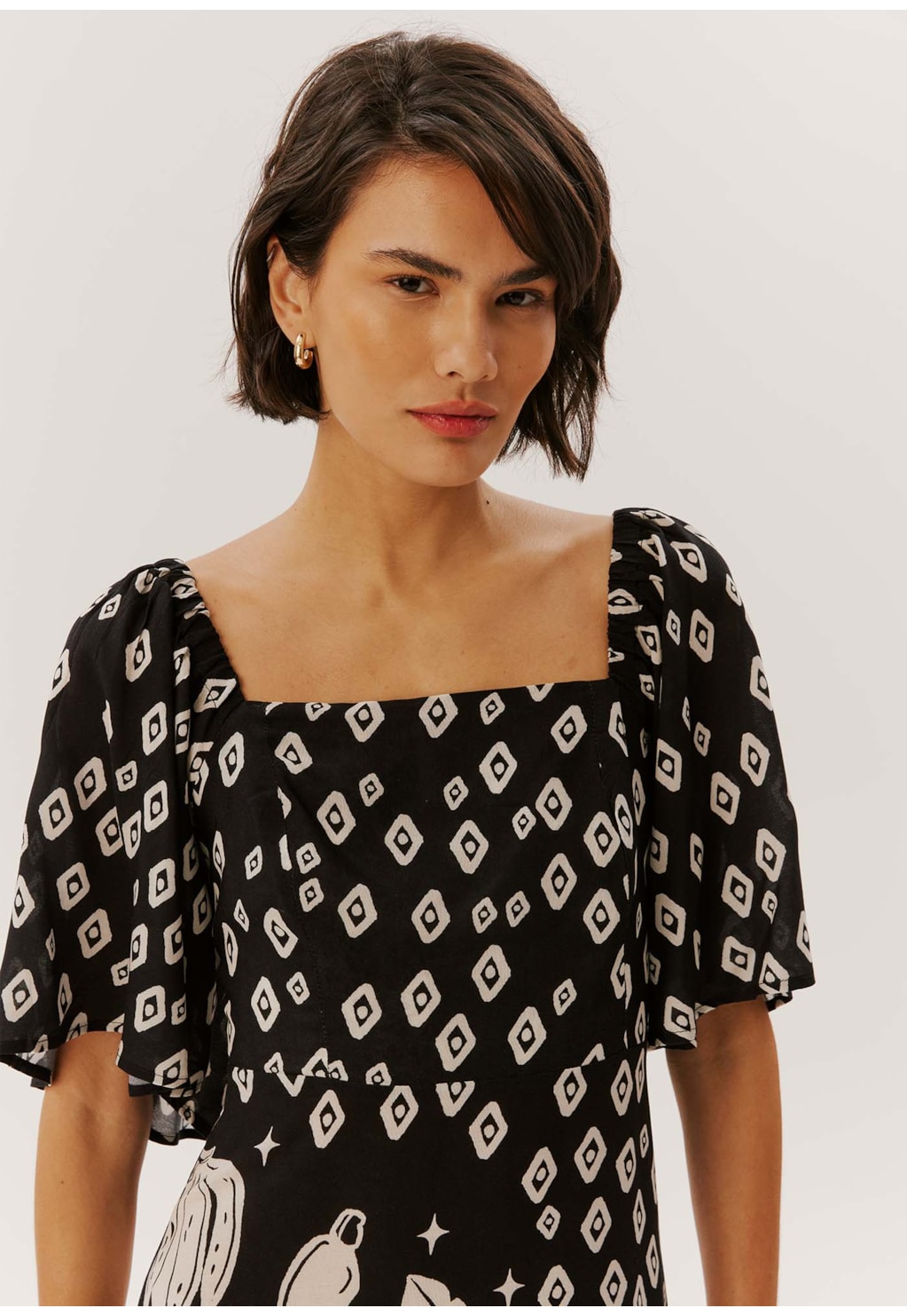 Vestido Midi Manga Ampla Estampado Tulum