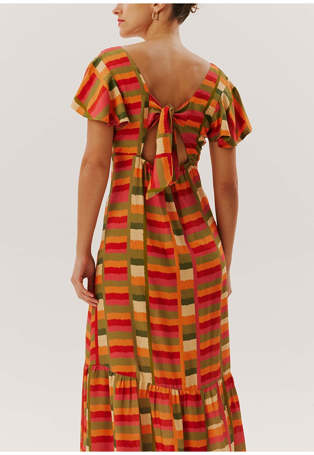 Vestido Midi Manga Babado Estampado Ciranda