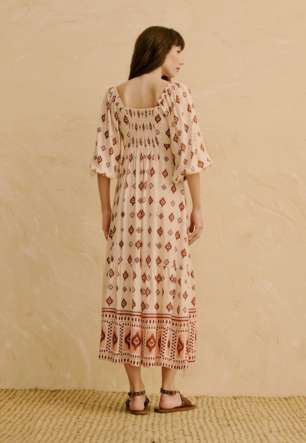 Vestido Midi Manga Bufante Estampado Coité