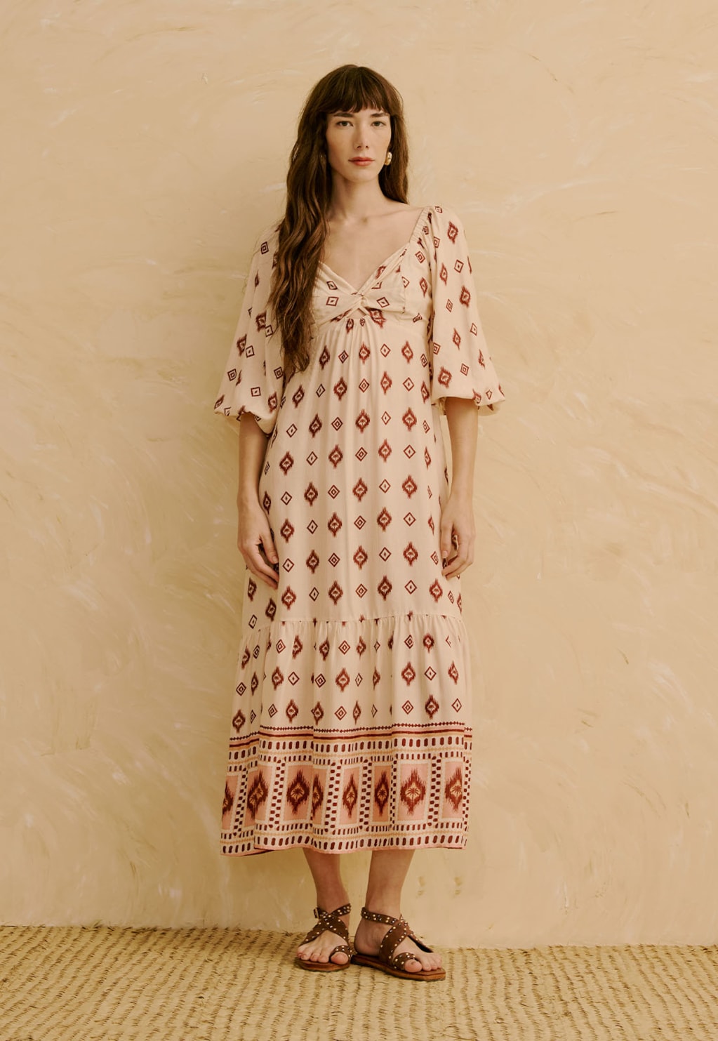 Vestido Midi Manga Bufante Estampado Coité