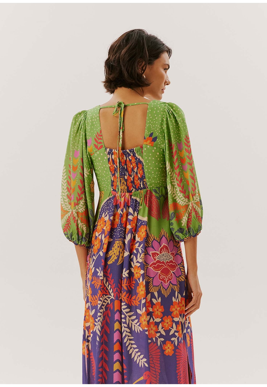 Vestido Midi Manga Bufante Estampado Copaíba