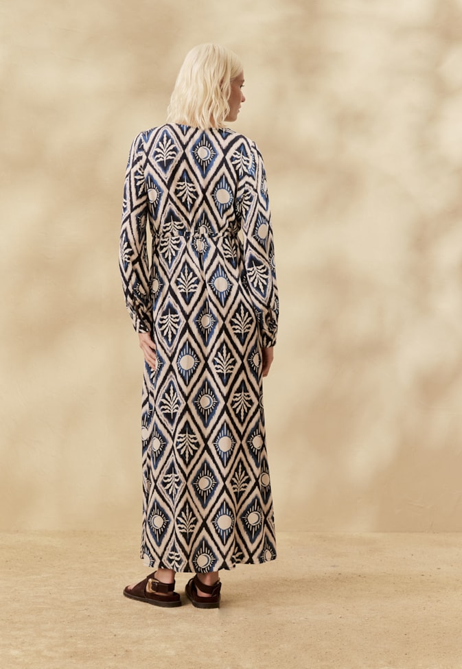 Vestido Midi Manga Bufante Estampado Inti